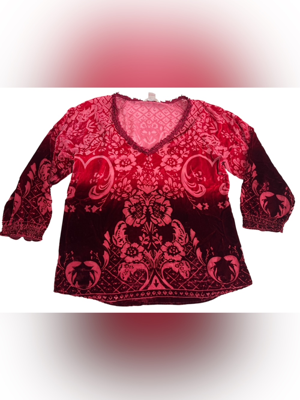 Sundance Red Floral Velvet V-Neck Blouse